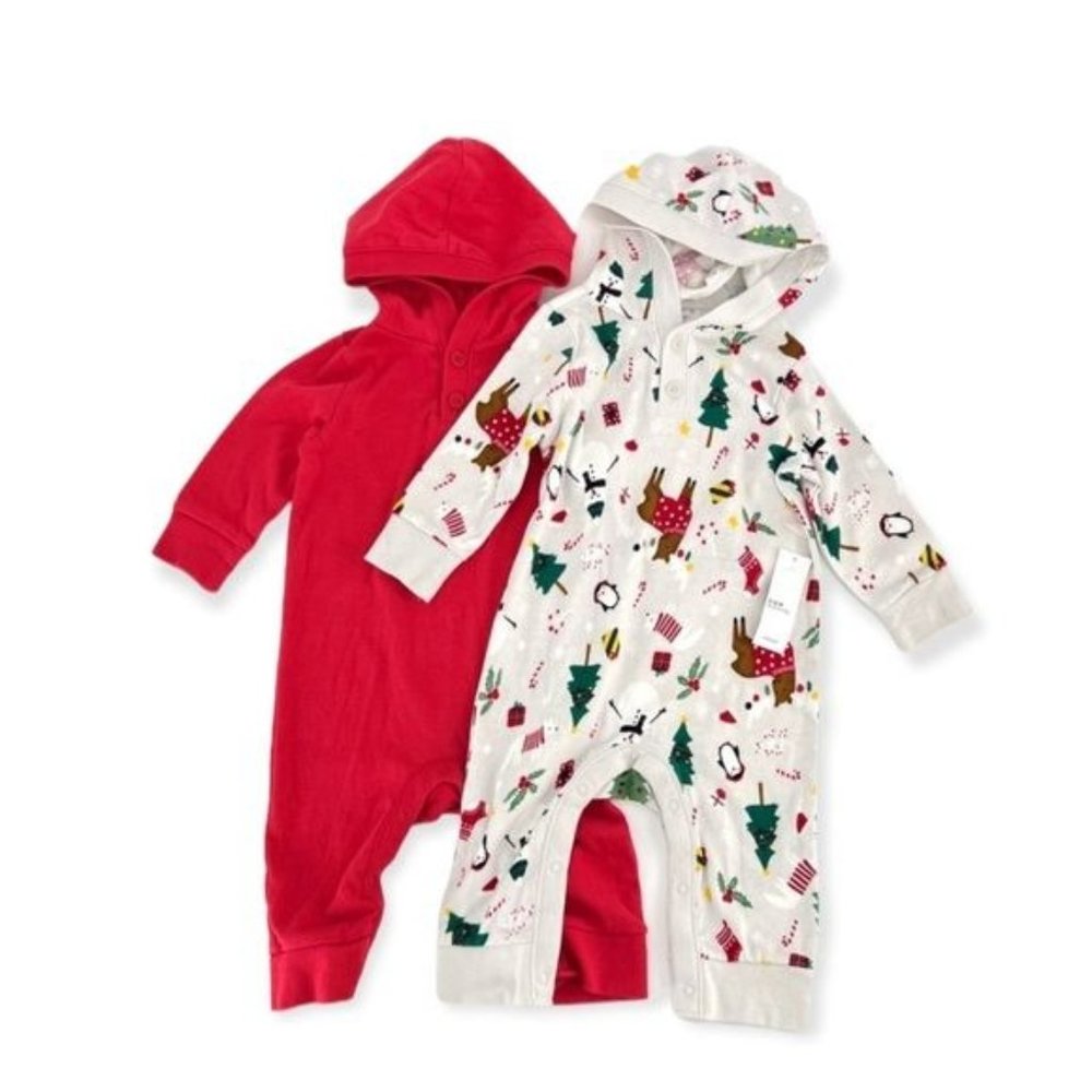 NWT Old Navy 2 Piece Longsleeve Onesies Coverall - Red | White | Green | 3-6M
